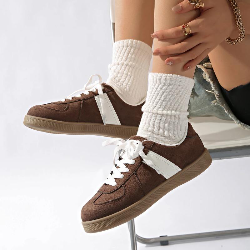 High-end Women Sneakers Classic Brown Spliced German Trainer Shoes Flat Sneakers for Men's Spring Casual Lace-up Sporty Shoes
