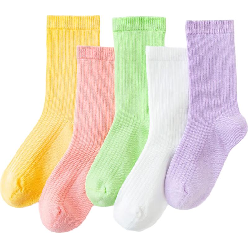 Mini Balabala Kids' Cotton-Stretch Breathable Socks (5-Pair Pack)