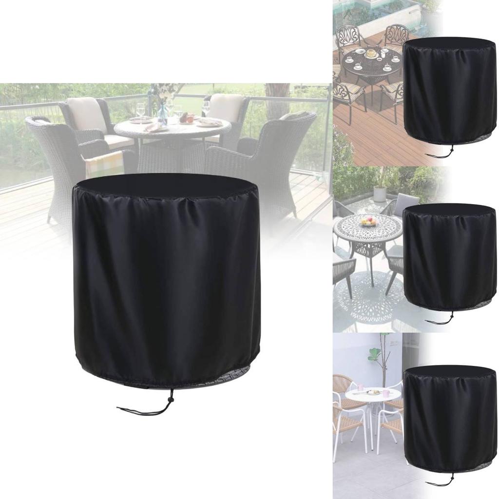 Durable Black Oxford Round Table Cover For Outdoor Patio Rain Dust Wind Protection