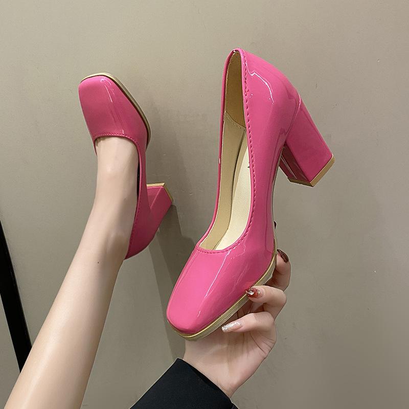 Fashion New Retro Pumps Women Temperament Square Toe Thick Heel Ladies Dress Shoes High-heeled OL Fashion High Heels Pumps Plus Size 43