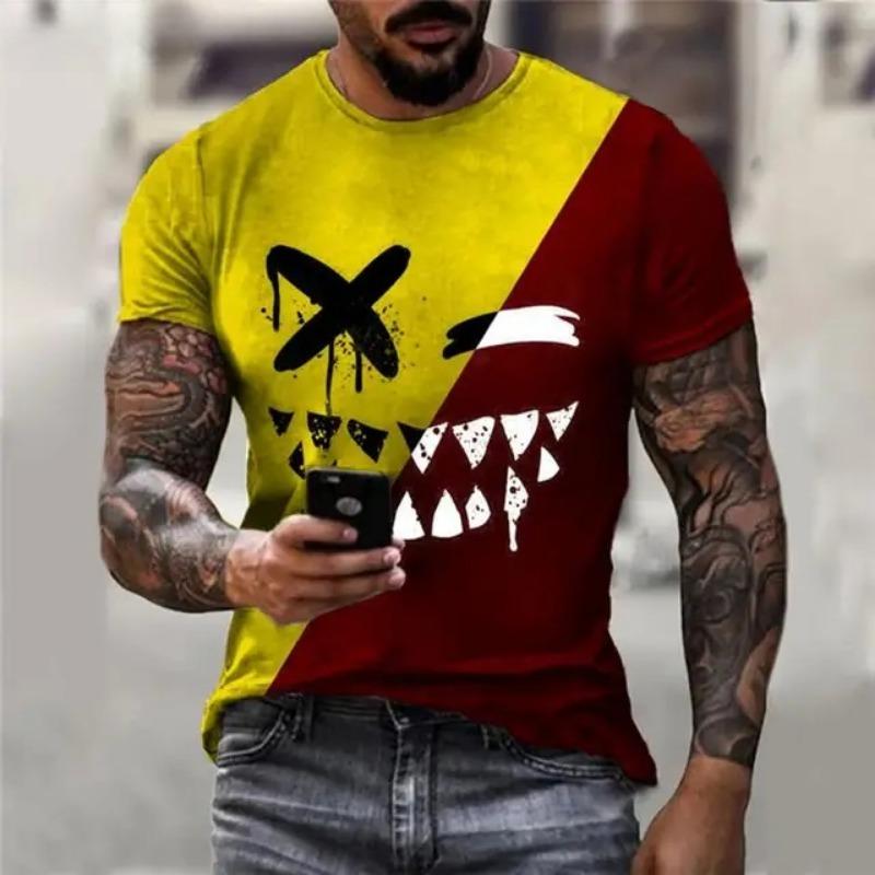 Lustiges lächelndes Gesicht Grafik 3D-Druck Herren T-Shirt Street Trendy Fashion Lässig Sommer O-Ausschnitt Kurzarm Übergroße T-Shirt Oberteile