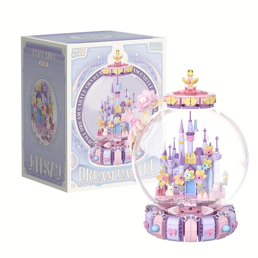 Fairy Tale Crystal Ball Castle Blocks Pink Puzzle Toy Magical Orb Floral Gift for Girls Birthday Christmas Gift for Youngster