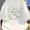 Cartoon Printed Fashion Pattern T-shirt Casual Short Sleeved White Cute Cat Summer Short Sleeved Street Style Top T-shirt