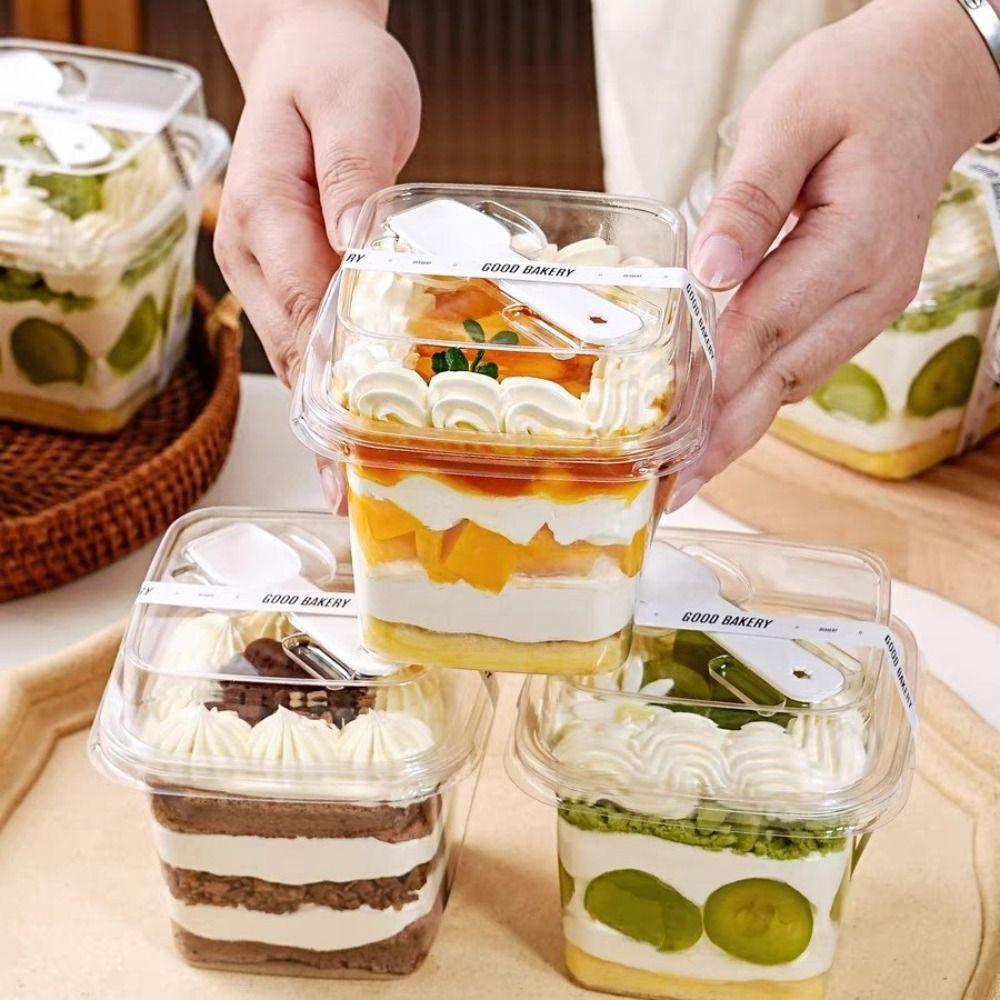 50Pcs Disposable Pudding Cups Square Dessert Boxes for Holding Ice Cream Jelly Yogurt and Mousse