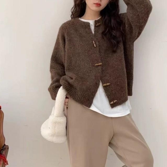 Korean Vintage Toggle Knit Cardigan - Autumn/Winter Loose Soft Casual Sweater for Women