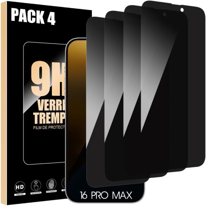 Protecteur d'écran - Lot de 4 - iPhone 16 Pro Max - Verre trempé - Anti-espion - Noir