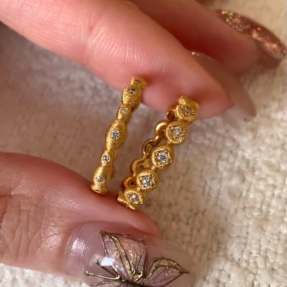 Vintage Maillard Style Brushed Micro Inlaid Zircon Rings for Women Stackable Minimalist Elegant Tail Ring Set