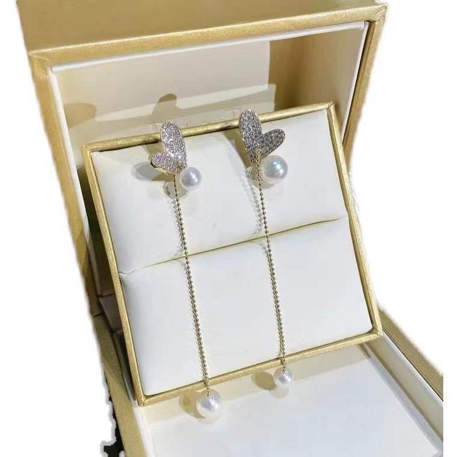 Lady Heart Earring Long Tassel Pearl Drop Earrings Party Jewelry
