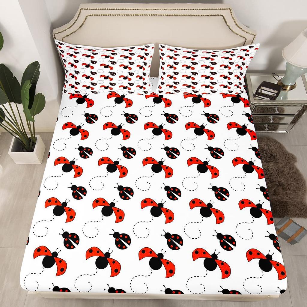 Comforter Ladybug Comforter Set Ladybug On Green Leaf Wild Wildlife Theme Microfiber Bedding Set 3Pcs For Kids Teens