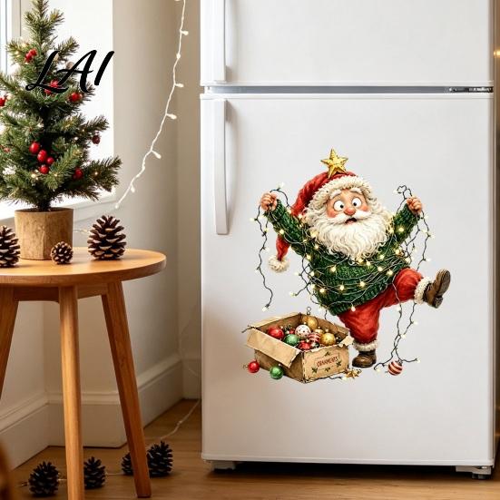 Waterproof PVC Window Film Christmas Cling Reindeer Decals and Santa Claus Static Seasonal Store Display