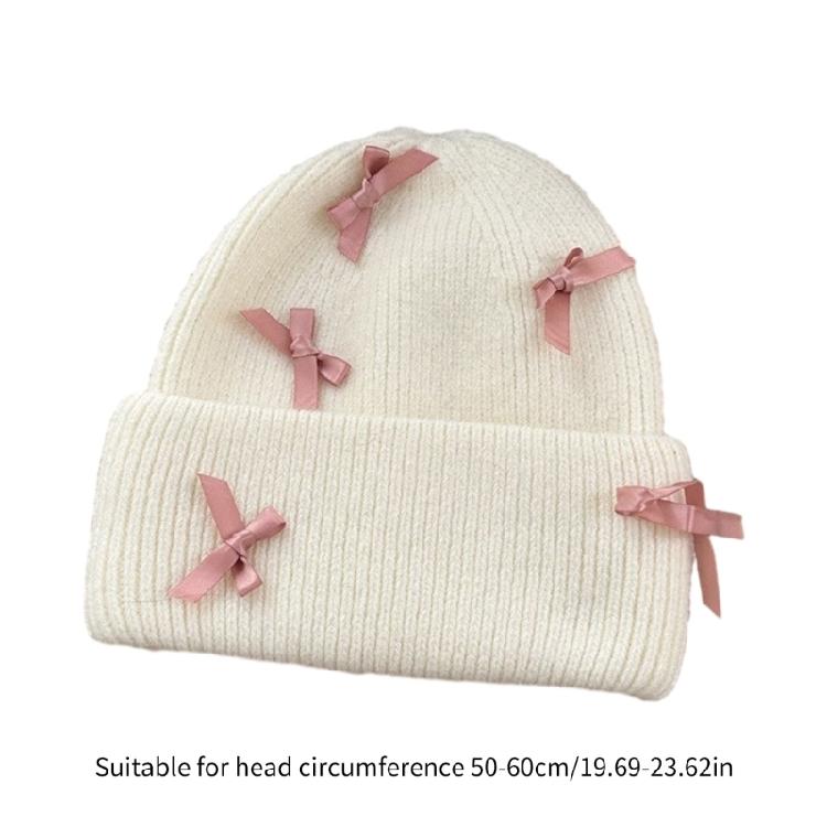 Handmade Winter Beanie Hat with Bowknot Decor Hat Adult Skiing Shopping Hat