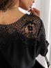 Summer Women's Long Sleeve Lace Solid Color Top Round Neck