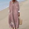 Women's Casual Fashion V-Neck Long Sleeve Floral Print Maxi Dress