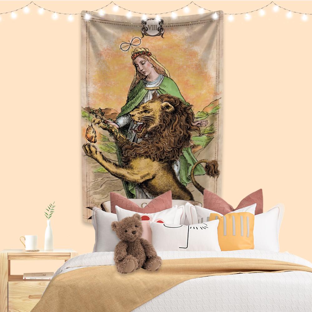 Psychedelic Tarot Tapestry Vintage Illustration Printed Boho Room Decors Aesthetic Wall Hanging Background Sofa Blanket