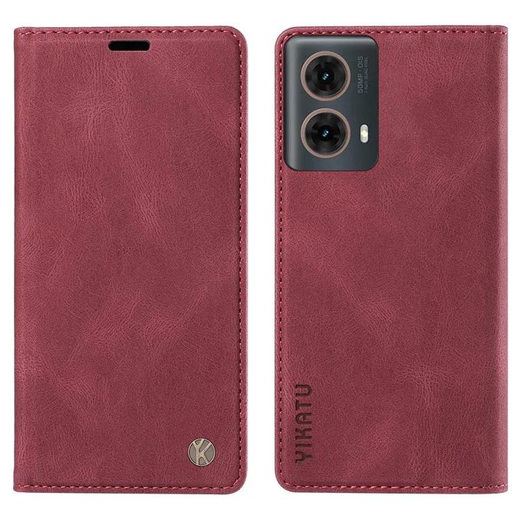 

YK-004 For Motorola Moto G85 5G Case Leather Phone Wallet Cover Skin-Touch - Wine Red