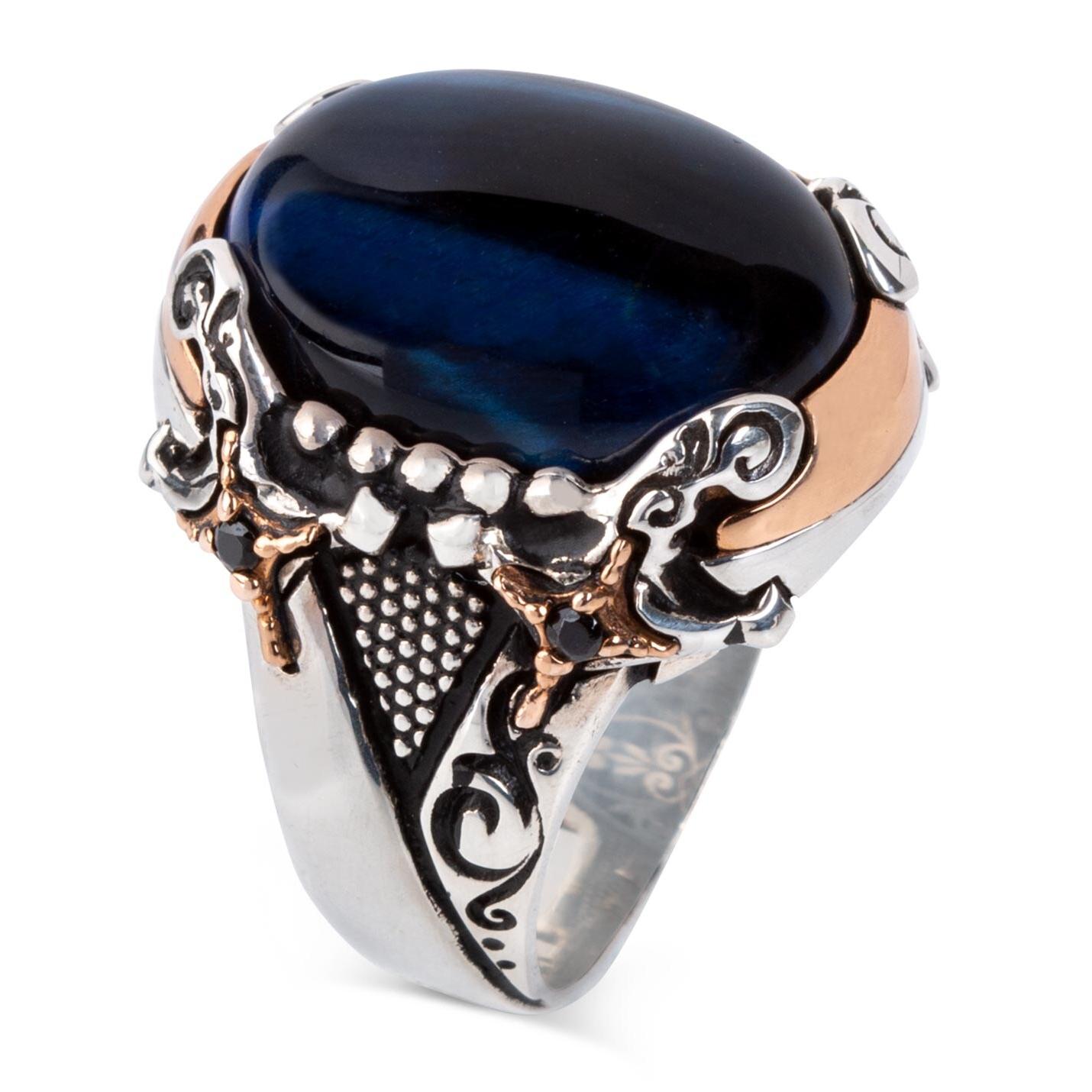 

Модель меча с капюшоном огранки синий тигровый глаз камень стерлингового серебра мужское кольцо