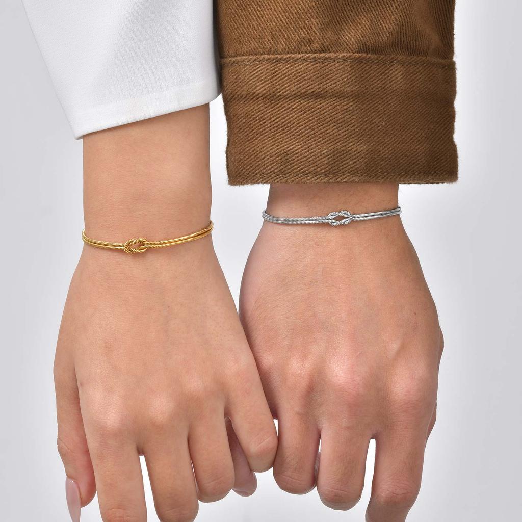 Conjunto de Pulseiras de Casal Nó de Amor da Moda, Pulseiras de Corrente Cobra Redonda de Aço Inoxidável para Mulheres Homens Joias Presente de Dia dos Namorados