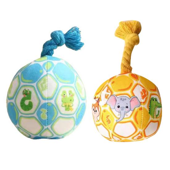 Plush Ball Dog Chew Toy Boredom Stress Relief Bite Resistant Squeaky Cartoon Ball Toy with Cotton Rope Pet Teething Cleaning Toy