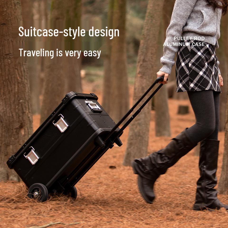 Mountain Outdoor Aluminum Storage Box with Wheels and Pull Rod for Camping Gear and Car Trunk