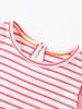 Girls' Cartoon Elephant Embroidered Striped Mesh Dress - Spring/Summer Short Sleeve