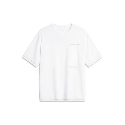 Li-Ning CF Letter Print Loose Fit Round Neck Short Sleeve T-Shirt Unisex Tops Standard-White ATSU617-1