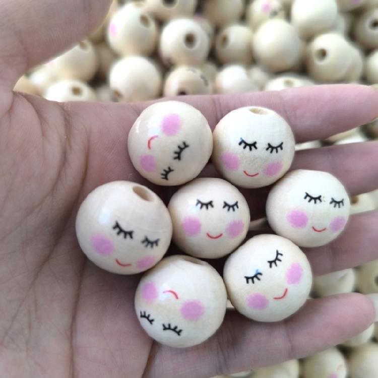 Natural Wood Beads Wooden Faced Beads Wooden Ball with Hole for DIY Decor Craft