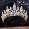 Baroque Luxury Water Drop Flower Crystal Opal Tiara For Women Wedding Girls Birthday Party Elegant Crown Hair Accessories