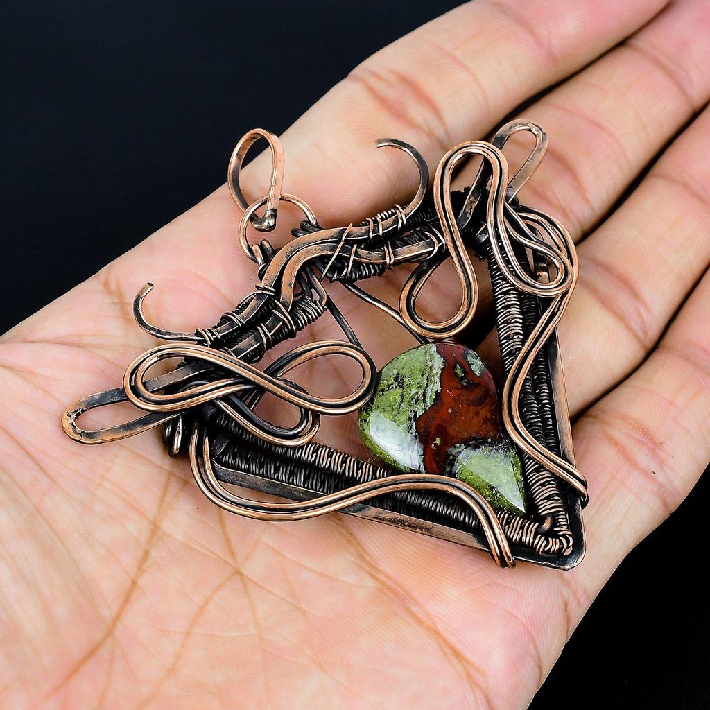 Dragon Blood Stone Pendant, Handmade Gemstone 999 Copper Wire Wrap Pendant Antique Jewelry, For Gift Copper Jewelry