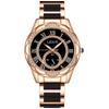 Langjue Diamantbesetzte Uhr Damen Spitze Zifferblatt Imitation Keramik Damen Uhr Mode Temperament Quarz Uhr