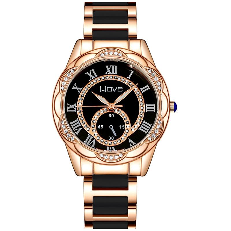 Langjue Diamantbesetzte Uhr Damen Spitze Zifferblatt Imitation Keramik Damen Uhr Mode Temperament Quarz Uhr