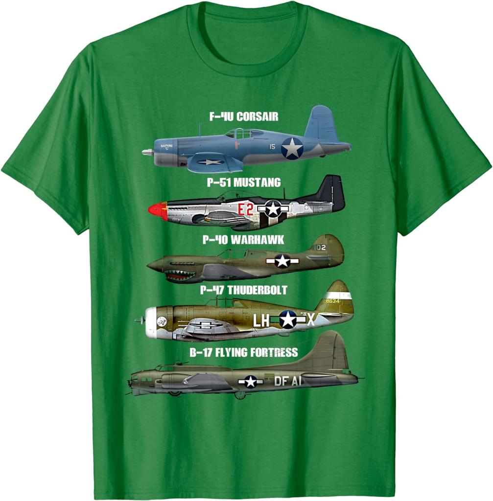 WW2 Warplane B-17 P51 Mustang F4U Corsair P40 Warhawk T-Shirt Short Sleeve Casual Cotton O-Neck Men T Shirt