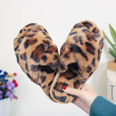 Neue Damen Baumwolle Leinen Hausschuhe Herbst Winter Zuhause Draußen Dicke Plattform Flache Pantoletten Komfort Zehentrenner mit Leopard Kreuz Design