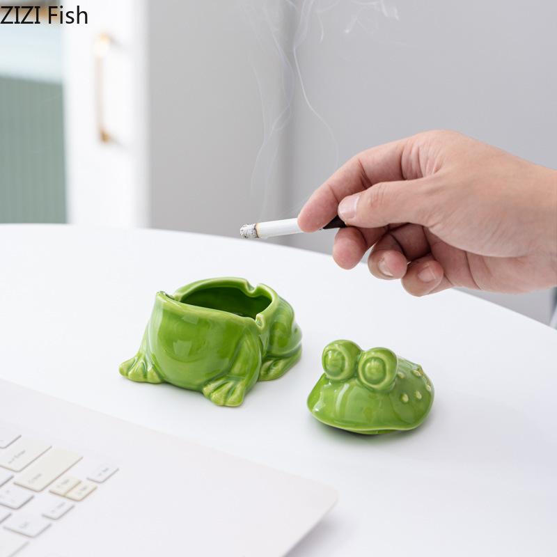 Cute Green Frog Ashtray Ceramic Ash Tray Office Table Desktop Standby Smoking Accessories for Weed Ashtrays Gift for Boyfriend