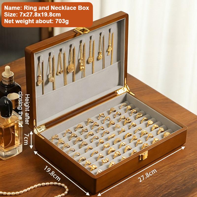 

Solid Wood Jewelry Box Large Capacity Ring Earring Storage Boxes Retro Necklace Bracelet Organizer Box Gold Jewelry Storage Case