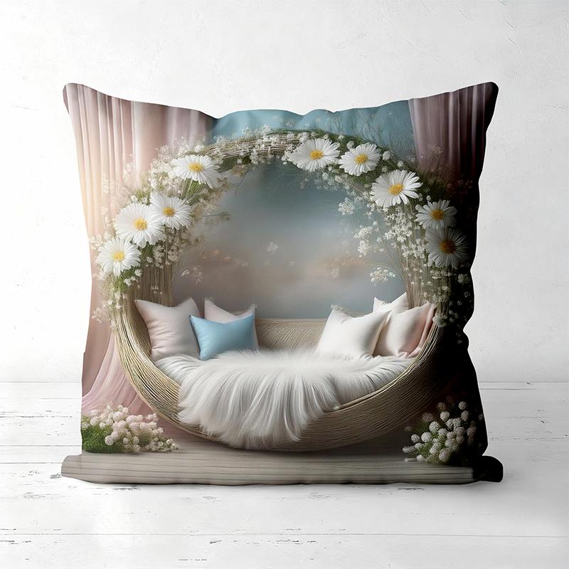 Floral Wreath Cushions With Cozy Basket Bed Design Polyester pillowcase, sofa decorative cushion cov Headboard Pillow