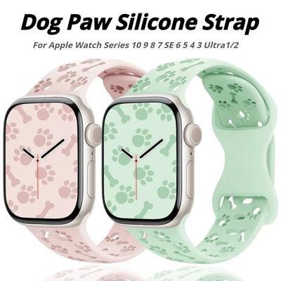 Dog Paw Silicone Strap for Apple Watch Band 49mm 46mm 42mm 44mm 41mm 40mm 38mm Correa Bracelet Series 10 9 8 7 SE 6 5 4 3 Ultra2
