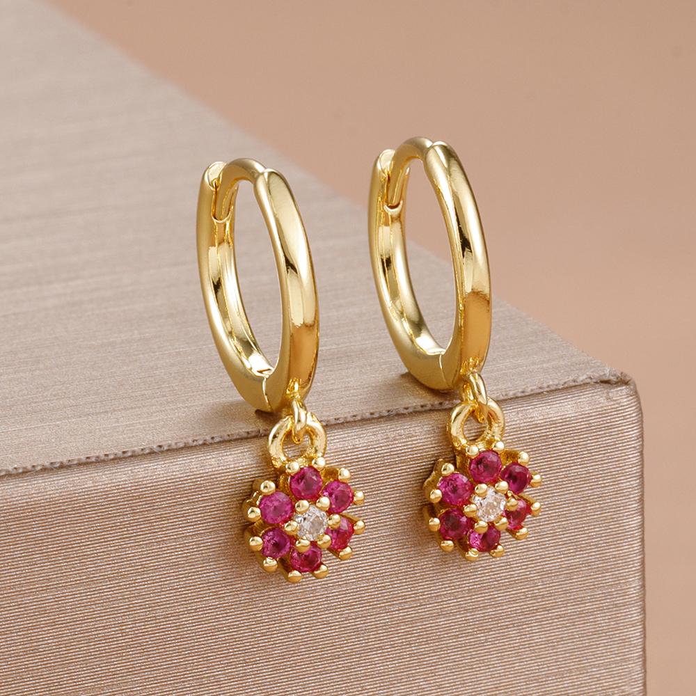 Exquisite Multicolor Crystal Flower Hoop Earrings for Women Girl Stainless Steel Fashion Korean Wedding Romantic Jewelry Gifts