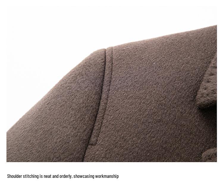 2025 Winter Men's Fashion Wool Coat, Double-Sided with Suit Collar, White Goose Down, Trendy Warm Outerwear