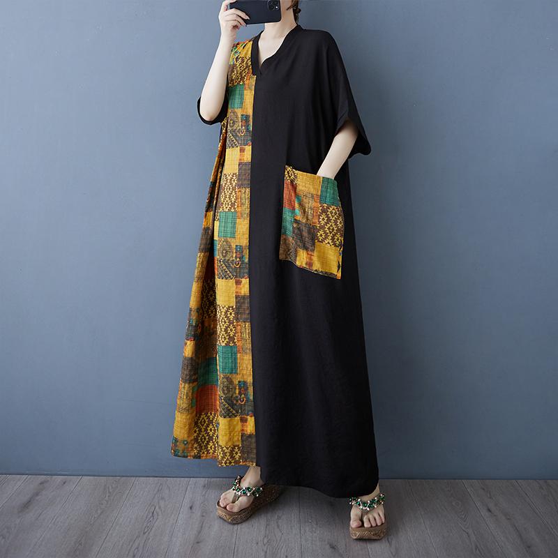 DIMANAF New Women 2025 Plus Size Summer Long Casual Dress Loose Linen Vintage Basic Maxi Dress 9849