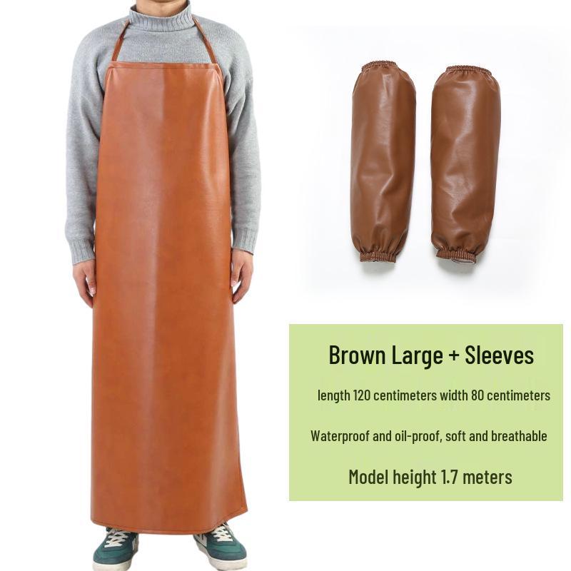 Men's Waterproof & Oil-Proof Leather Apron - Durable, Wear-Resistant, Long-Style for Cooking & Household Tasks