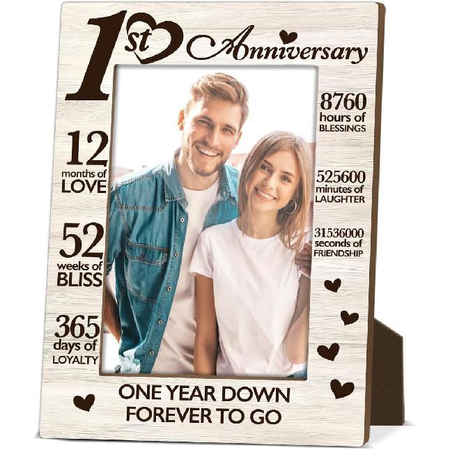 Our First Anniversary Wood Photo Frame 1st Anniversary Romantic Gifts One Year Down Forvever to Go Wood Desktop Decor for Couple Picture Frame for 1st Anniversary