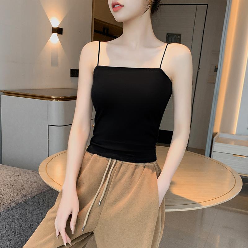 

Маленький жилет на подтяжках для женщин с красивой спиной, летний бюстгальтер с нагрудными подушечками, полный бюстгальтер, короткий базовый топ черного цвета для ношения с нижним бельем снаружи XL чёрный