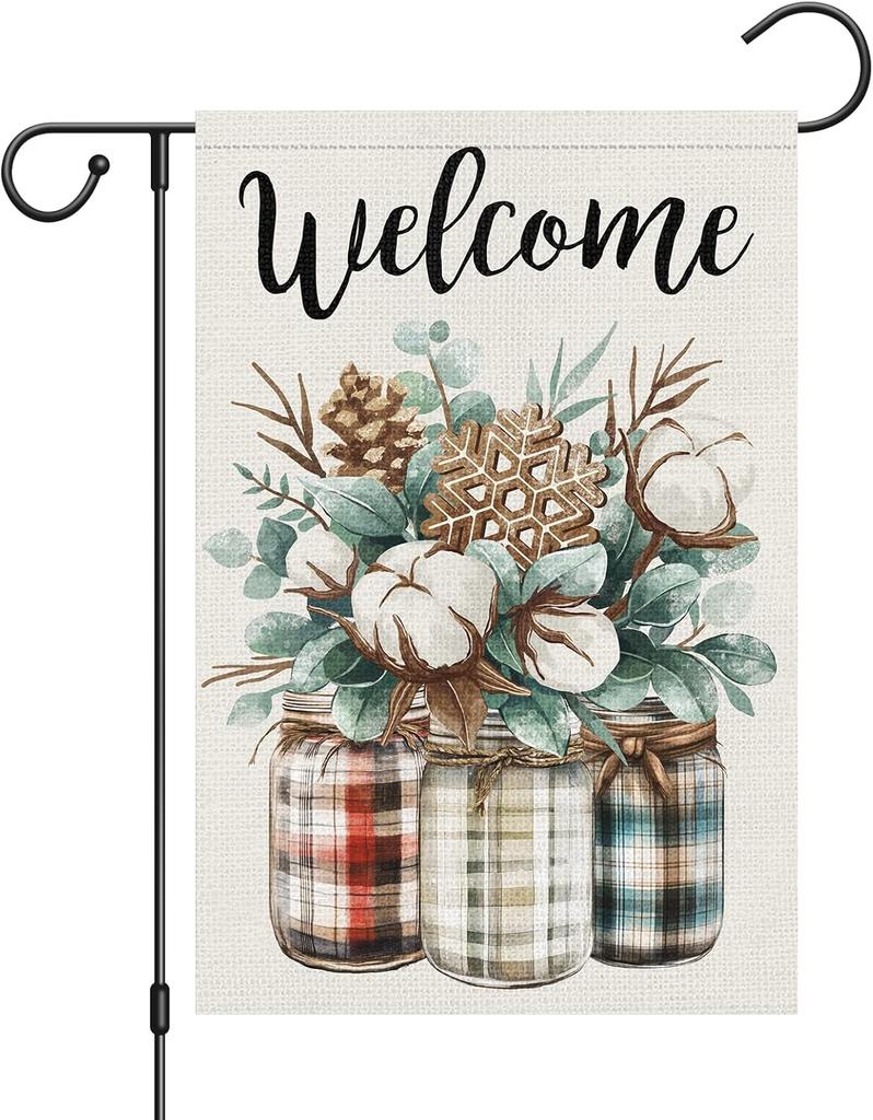 Louise Maelys Winter ower Garden ag oral Cotton Double Sided 12x18 Inch Small Burlap Welcome Winter Holiday Yard Outdo WZZ