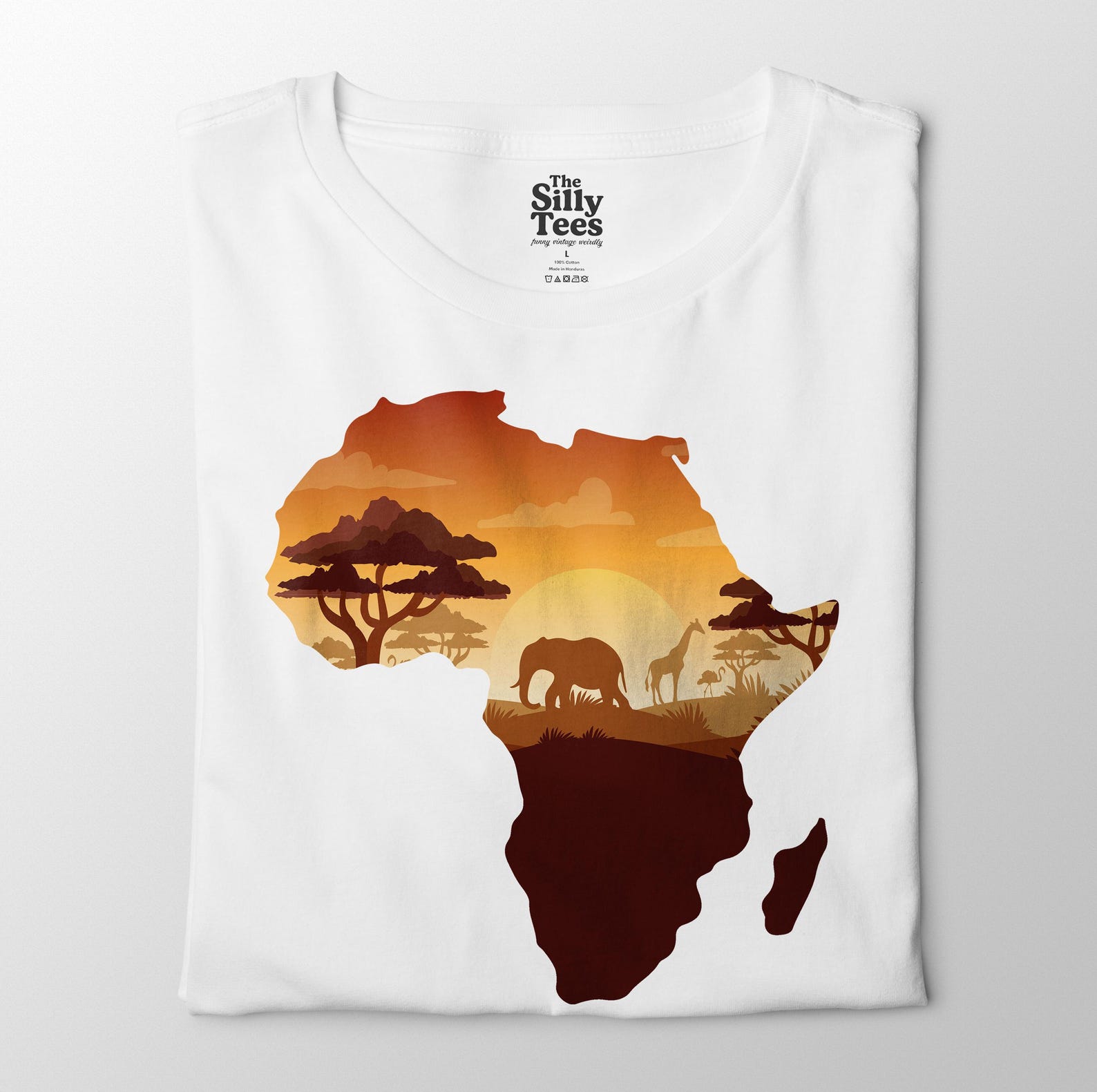 Africa Safari Sunset Shirt, African Wildlife Silhouette Tee, Elephant and Giraffe Nature T-Shirt 4XL