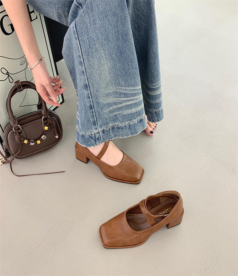 Eckiger Kopf dicker Absatz High Heels Damenschuhe Französisch Retro Silber Mary Jane Schuhe 2025 Koreanische Version Design Einzelne Schuhe