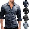 Men's Distressed Denim Shirt Casual Washed Slim Fit Cowboy Shirt