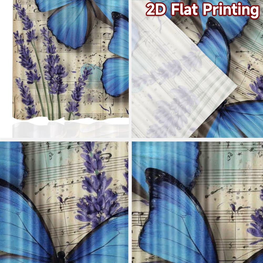 2D flat printing 2pcs Curtain Drapes Butterflies and Lavender Digital Printed Polyester Drapes Seasonal Party & Holiday Decor