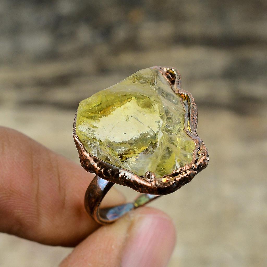 Citrine Rough Gemstone Ring Electroformed Copper Ring Adjustable Ring Electroformed Jewelry Handmade Rings Copper Jewelry Anniversary Gifts