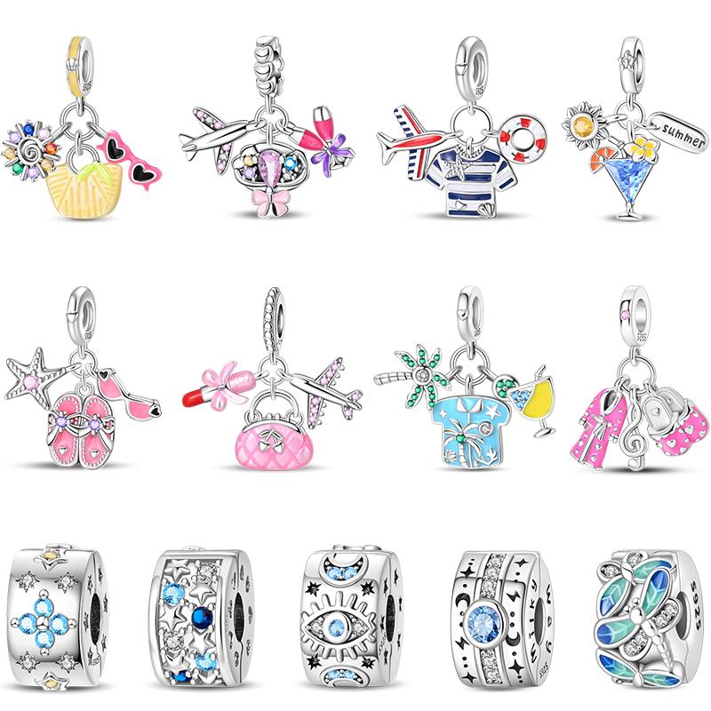 Funny Copper Metal Sail Beach Plane Mojito Sunbathing Holiday Diary Charm Bead Components Bead Components Compatible With Pan Authentic Original