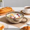 Japanese Retro Coarse Pottery Breakfast Bowl with Handle - Perfect for Salad, Dessert, or Yogurt.